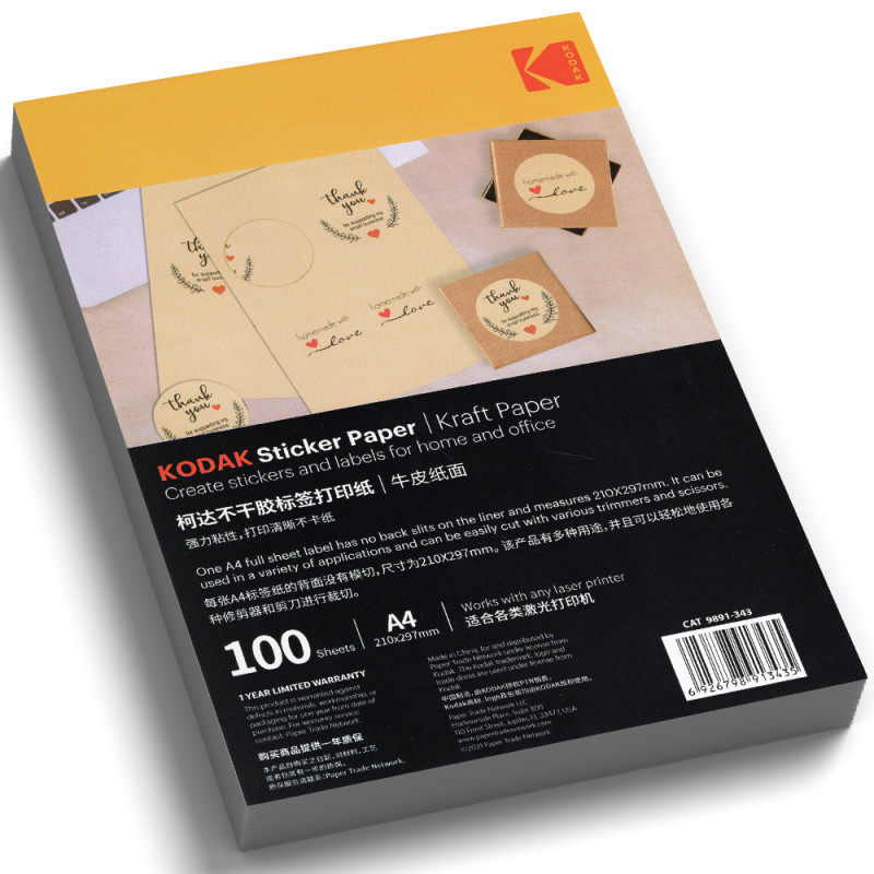 Papier Autocollant Kraft KODAK pour Etiquettes A4 100F