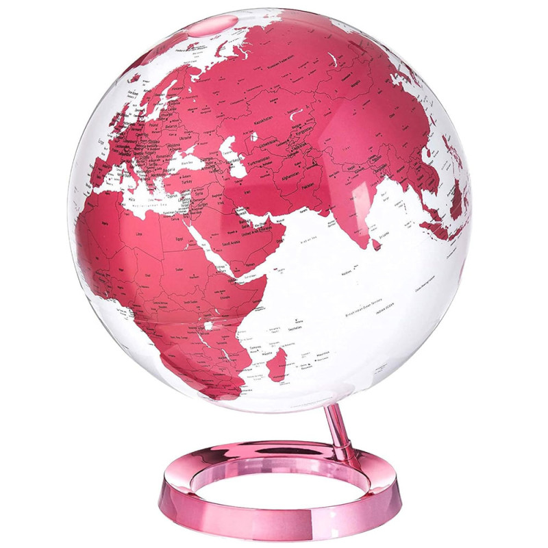 Globe terrestre lumineux design blanc rose électrique