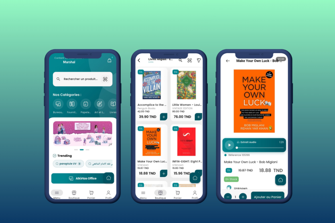 Application mobile Alkirtas – fournitures scolaires, livres, papeterie Tunisie